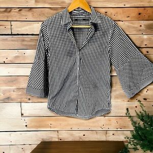 Ralph Lauren Black‎ & White Gingham Bell Sleeve Top